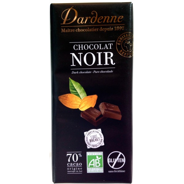 Tablette chocolat noir 70 % cacao 100 gr