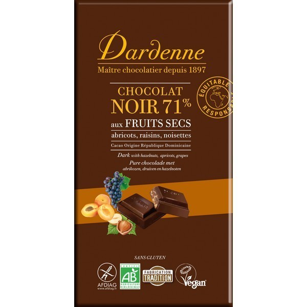 Tablette chocolat noir fruits secs 180 g
