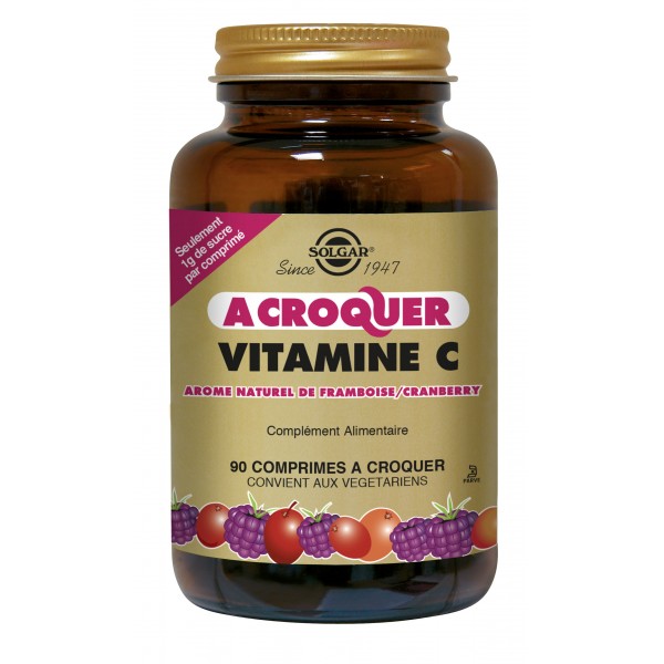 SOLGAR VITAMINE C AROME FRAMBOISE 90 COMPRIMES A CROQUER