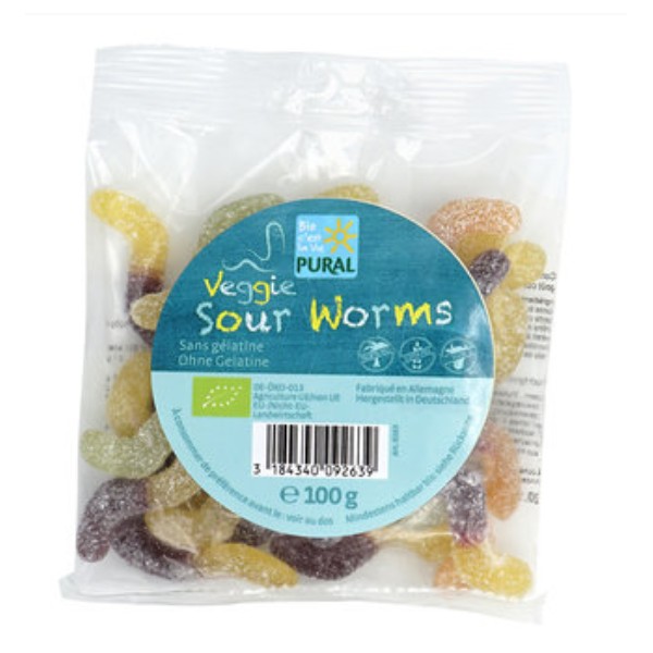 SOUR WORMS sans gélatine 100g