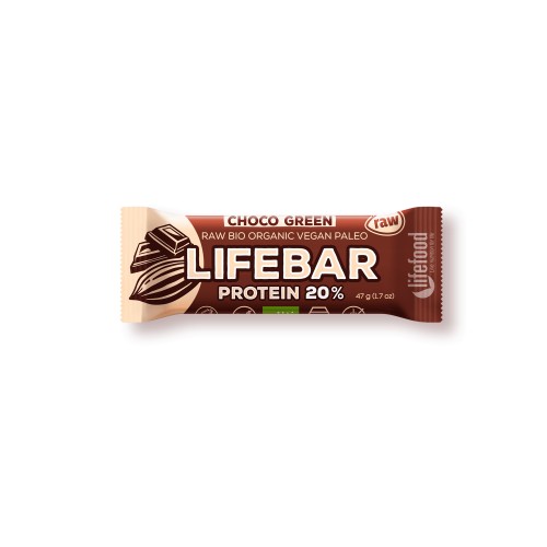 LIFEBAR CRU CHOCO GREEN PROTEIN 20% 47g