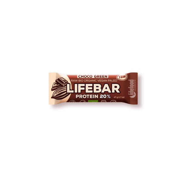 LIFEBAR CRU CHOCO GREEN PROTEIN 20% 47g