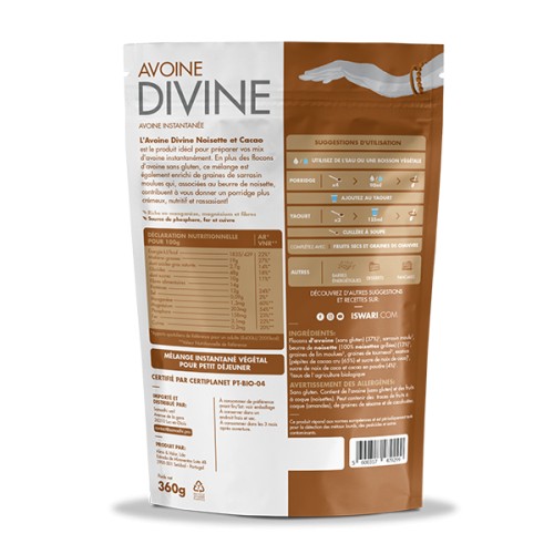 AVOINE DIVINE CACAO &amp; NOISETTES 360g